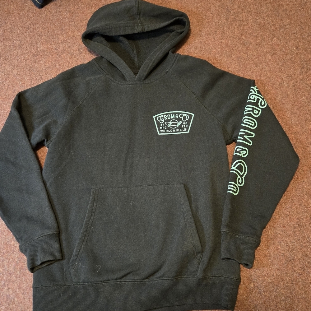 Boy's Small Grom And Co Hoodie In Black And Teal Skateboard Streetware